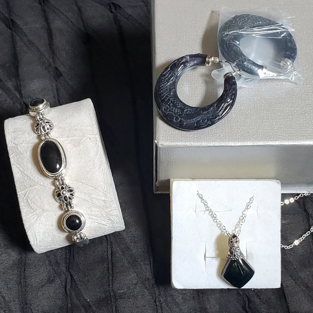 Black Jadeite Jade Pendant Platinum Over Sterling Silver
